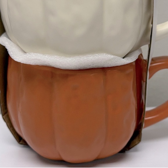 NWT Fall Thanksgiving Ceramic Pumpkin Mug Set - Cream and Orange - Picture 5 of 7